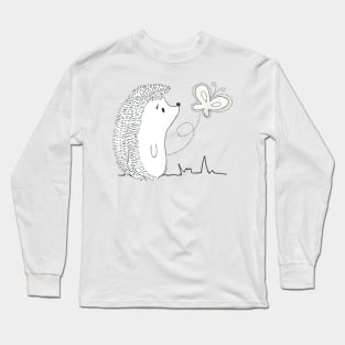 Cute Vintage Hedgehog Butterfly Art Long Sleeve T-Shirt